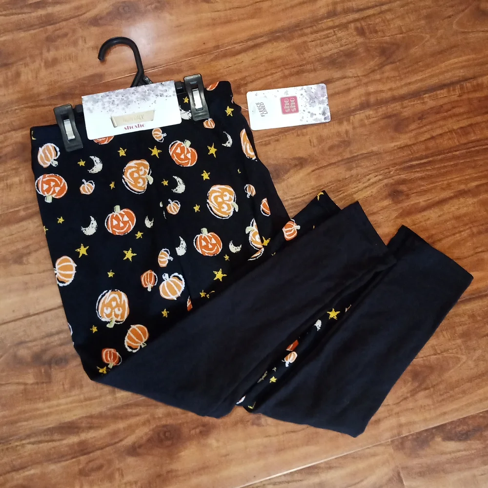 NWT ShoSho Black & Pumpkin Print Fleece Lined Legging Set, 10/12